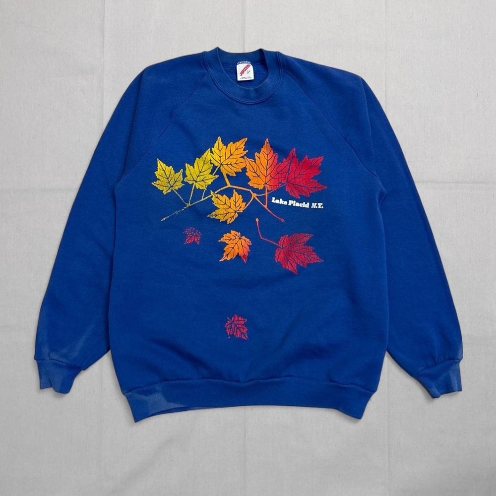 Unisex Vintage 80s Jerzees Lake Placid maple leaf graphic crewneck